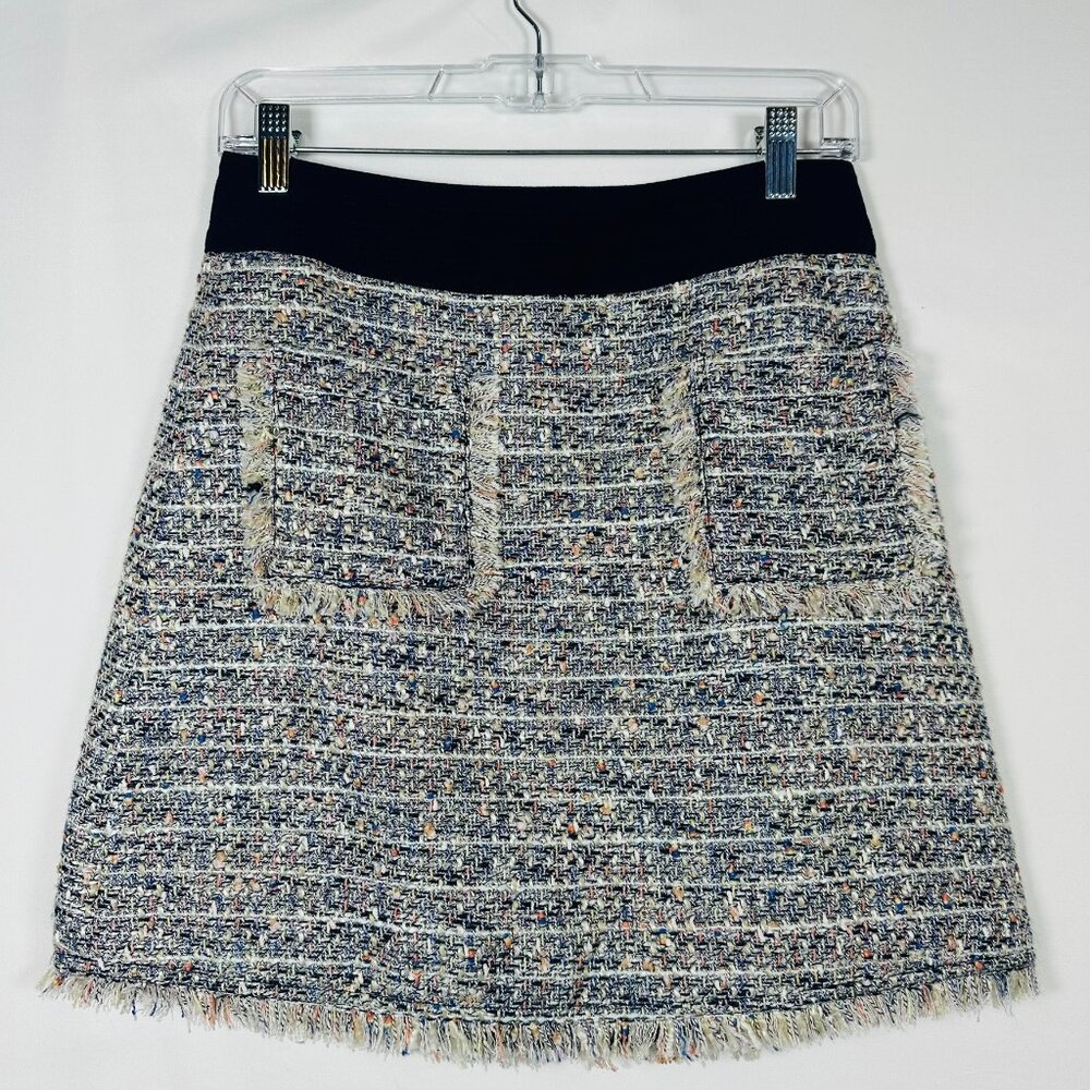 J.Crew multicolored tweed mini skirt with pockets and fringed bottom Sz 2